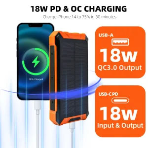 20000mAh Portable Solar Power Bank Wireless Charger